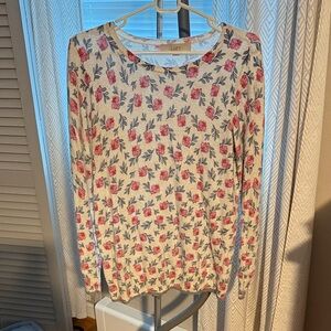 LOFT Cream and Pink Floral Top